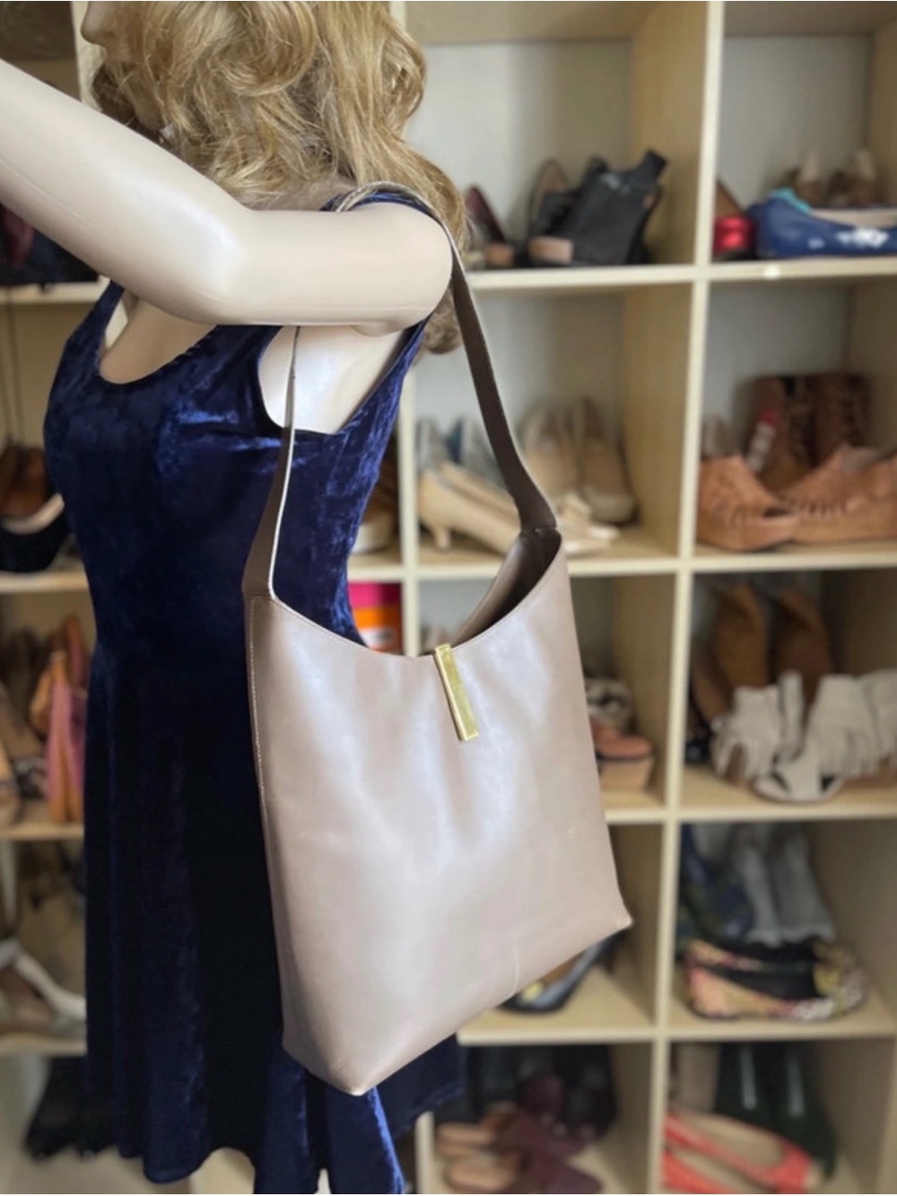Gucci Taupe Shoulder Bag with Gold Bar